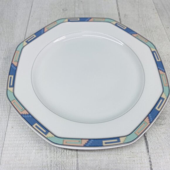 Christopher Stuart SOUTHWEST Green Blue Coral Rim White China Salad Plates Set 5 - Picture 10 of 16